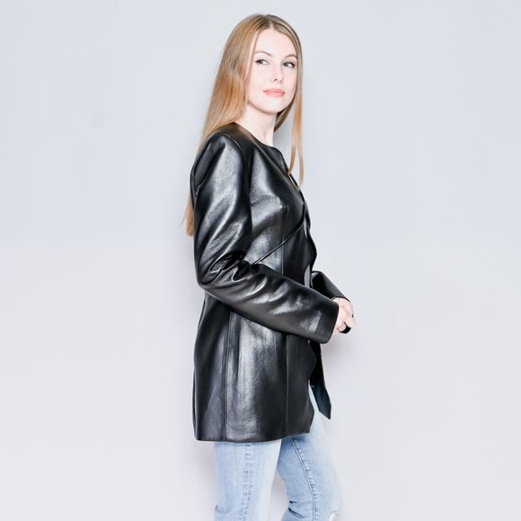 MATERIEL Tbilisi Wave Scalloped Edge Faux-Leather Jacket - Picture 4 of 7